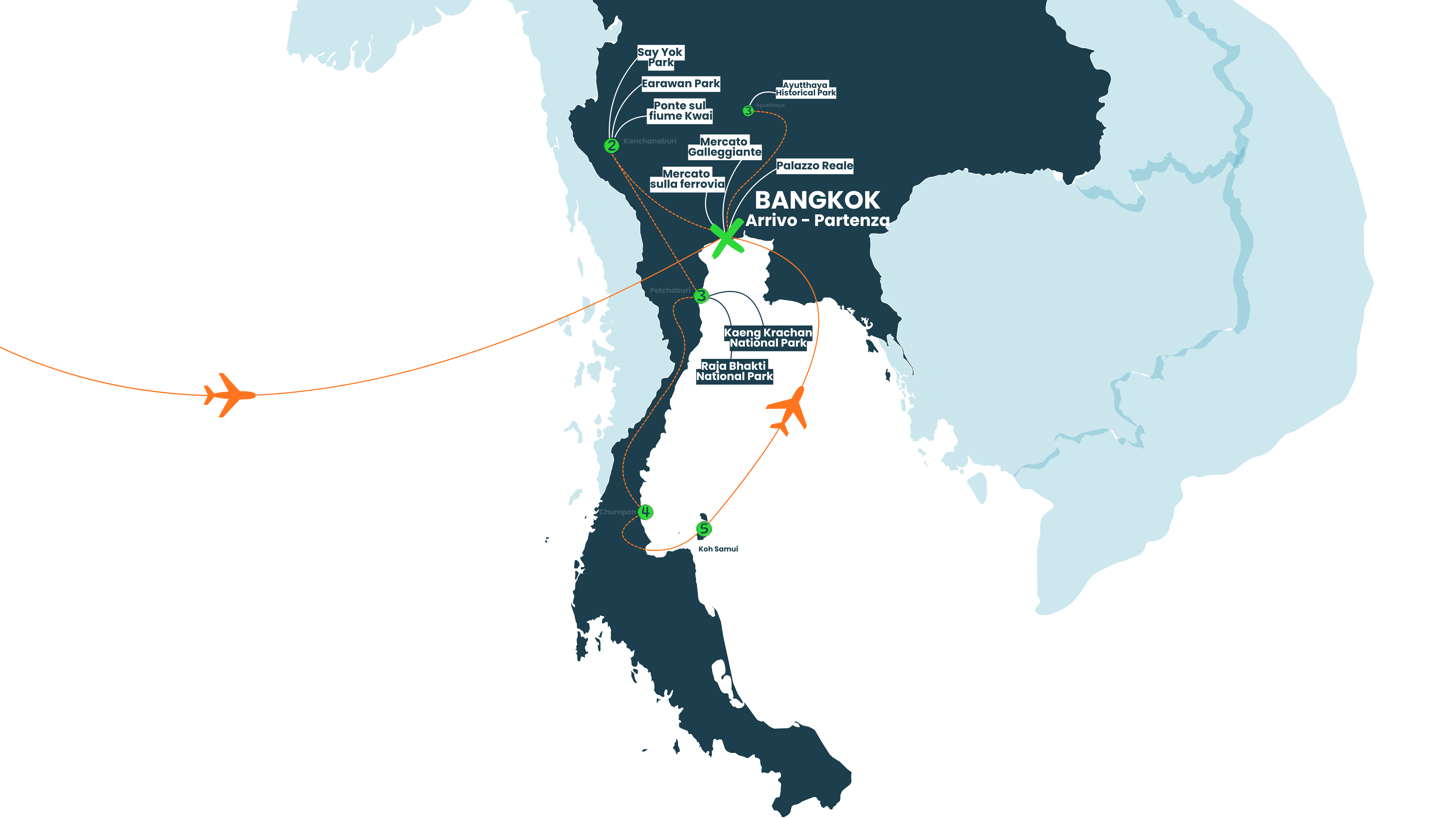 Mappa itinerario di I parchi nazionali con fuga a Koh Samui